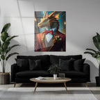 Dapper Dragon Gentleman Glass Wall Art – Fantasy Beast in Elegant Red Suit-KAFCD011 Peony Atelier
