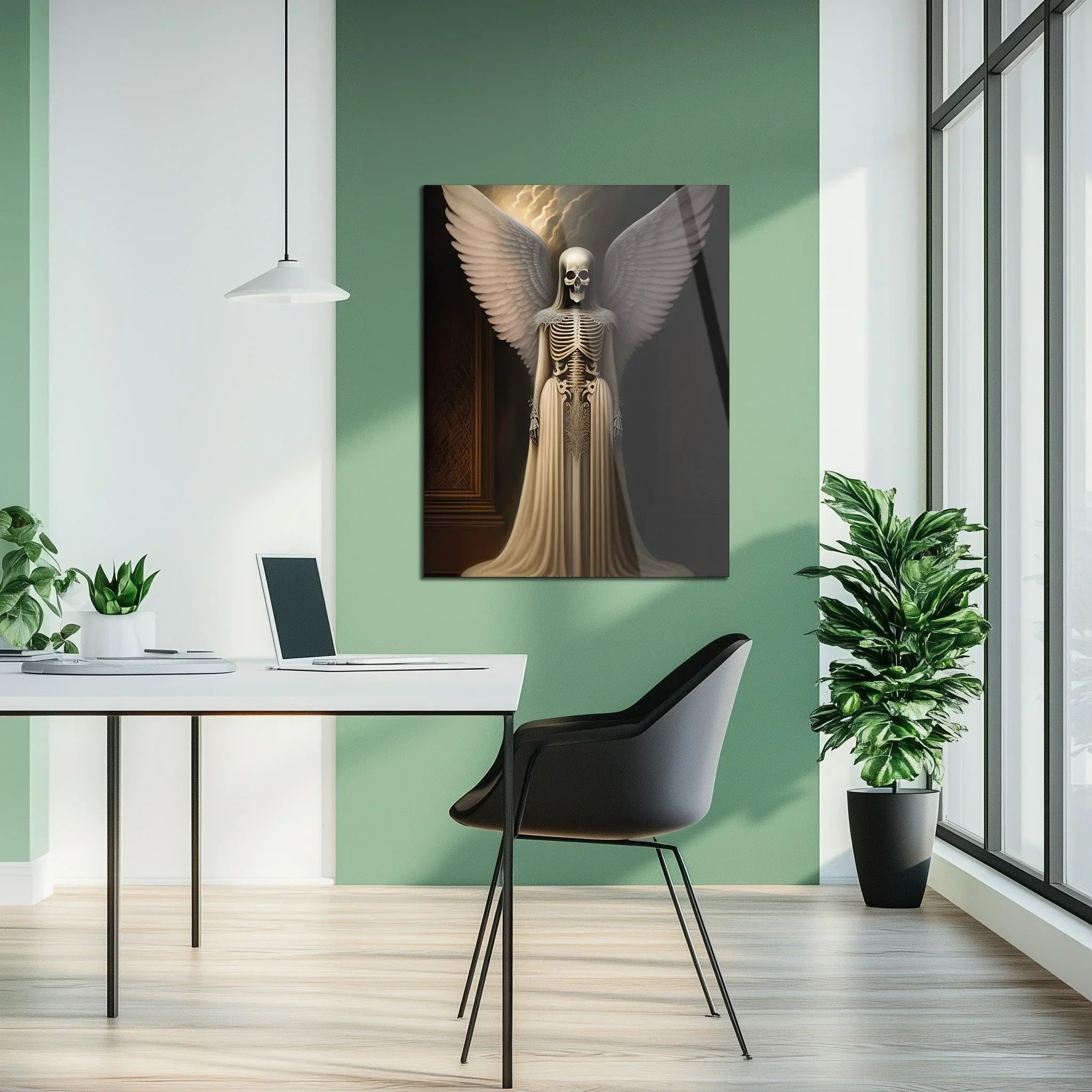 Dark Angel Skeleton – Gothic Winged Figure UV Glass Wall Art - KAFCD100 Peony Atelier