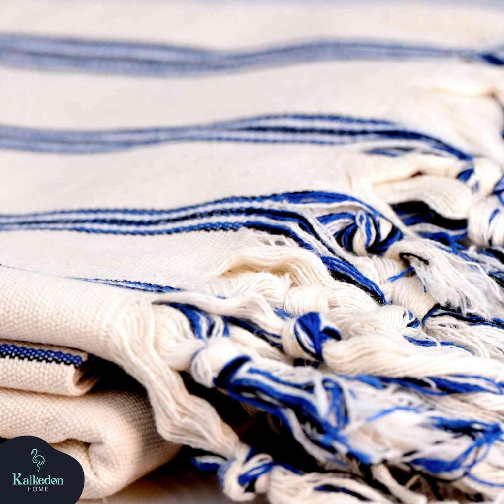 Dark Blue Striped Handwoven Turkish Towel
