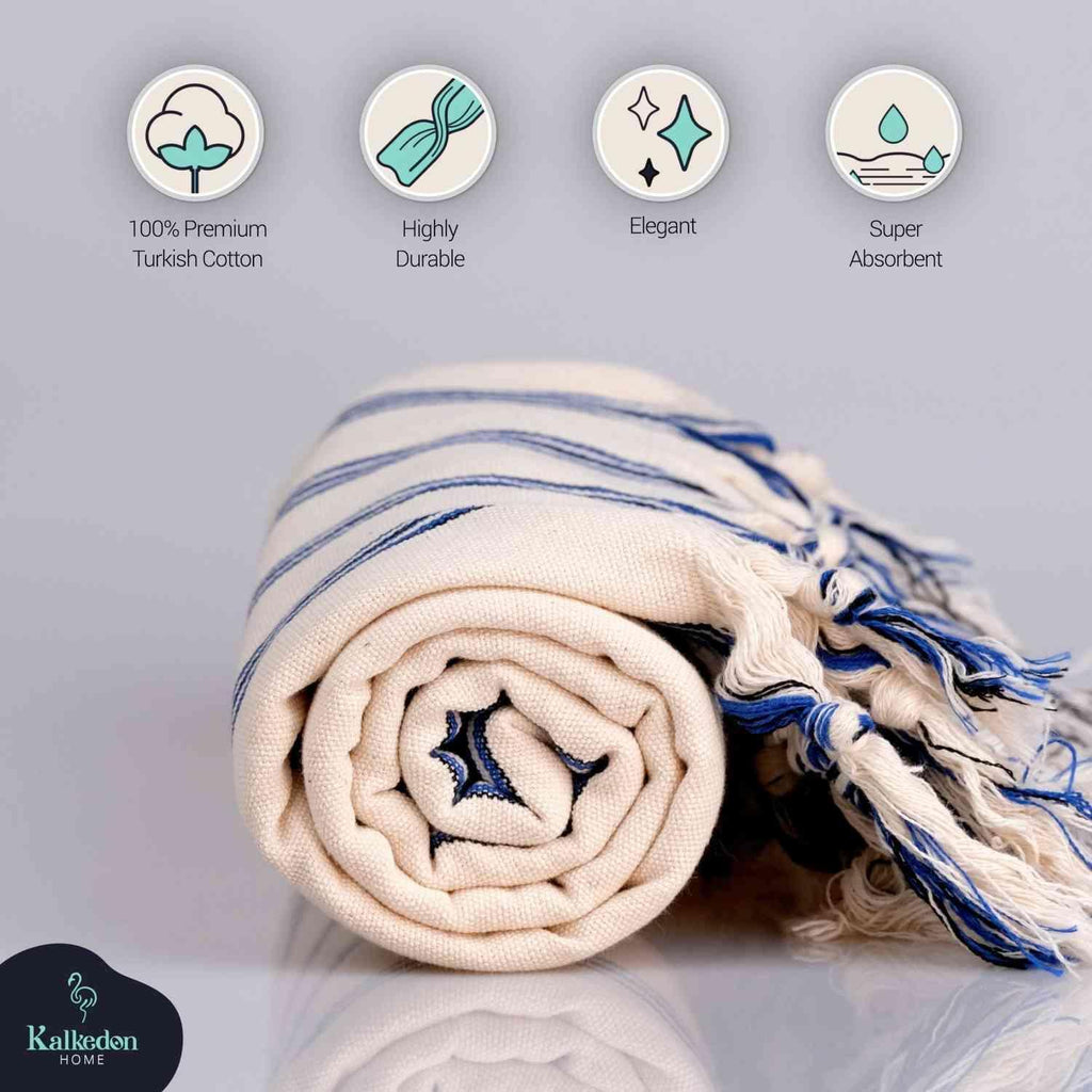 Dark Blue Striped Handwoven Turkish Towel