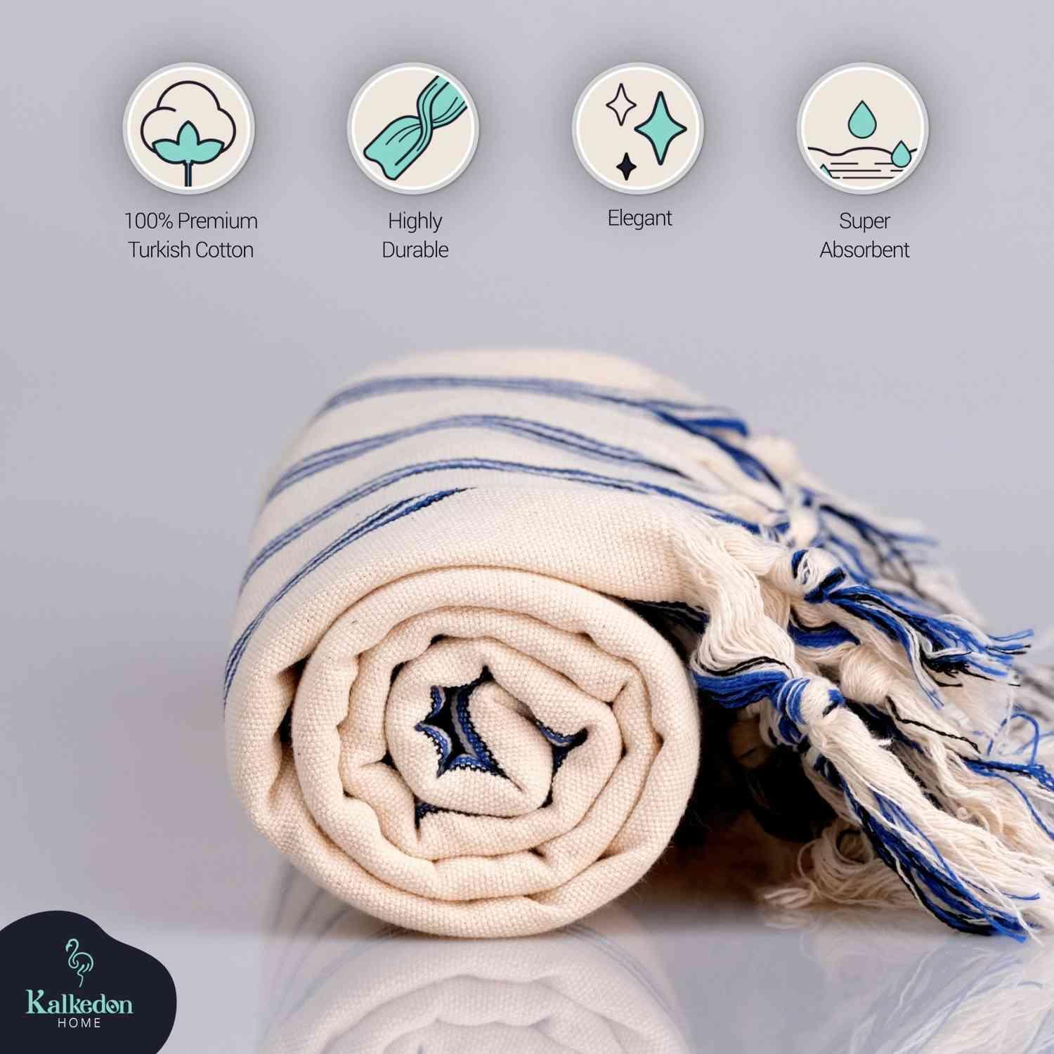 Dark Blue Striped Handwoven Turkish Towel
