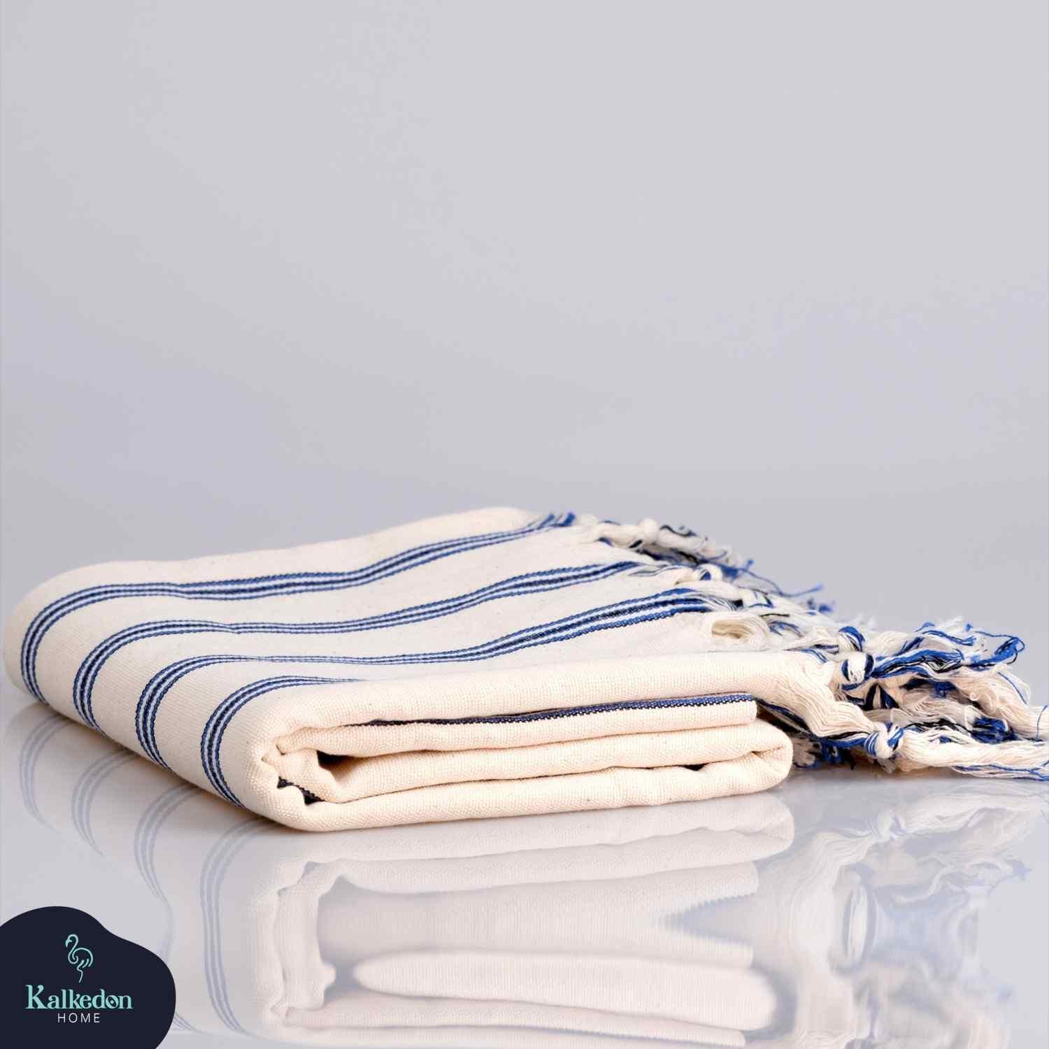 Dark Blue Striped Handwoven Turkish Towel