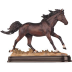 Dark brown galloping horse statue, metallic finish, dynamic pose - House of Avana