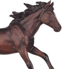 Dark brown galloping horse statue, metallic finish, dynamic pose - House of Avana