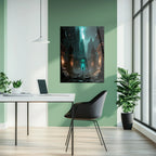 Dark Fantasy Fortress UV Glass Wall Art – Mysterious Warrior in Ancient Alien Ruins-KAFCD070 Peony Atelier