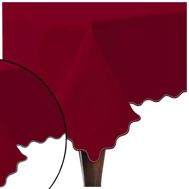 Scallop Embroidery Sateen Cotton Solid Table Cloth - Burgundy PushpLinen