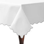 Scallop Embroidery Sateen Poly Cotton Solid Table Cloth PushpLinen