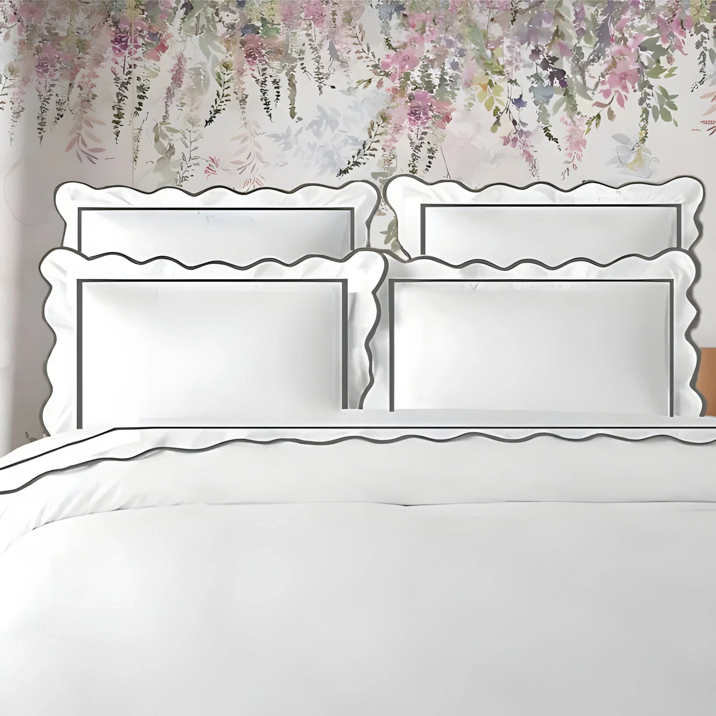 400TC Cotton Scallop Embroidery & Border Sateen Solid Duvet Cover Set PushpLinen