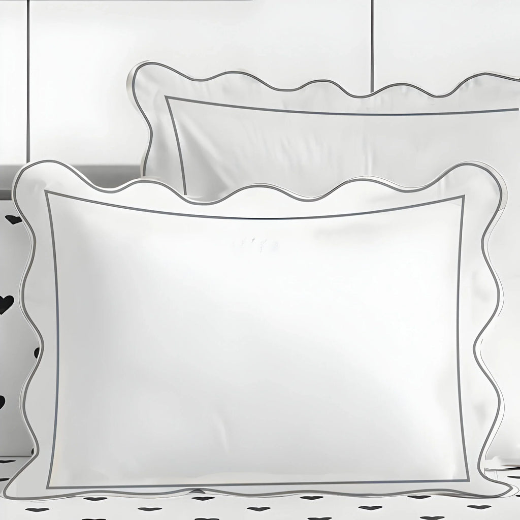 400TC Cotton Scallop Embroidery & Border Sateen Solid Duvet Cover Set PushpLinen