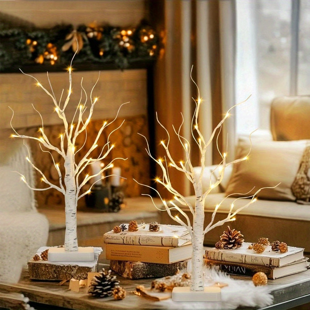 Birch Tree with Led Lights, White Christmas Tree Decorations Indoor with Timer, Lighted Mini Small Artificial Lamp Prelit Twig Tree Battery Operated for Table Centerpiece Home Decor 4Pack House Of Avana