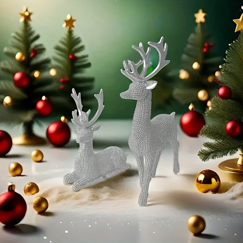 [Christmas New Year] 2pcs Creative Golden and Silvery Bead Reindeer Ornaments – Perfect Christmas & New Year Gift Decor for Home, Room, Living Space, TV Stand, or Office | Elegant Desktop Display with Deer-Themed Design, Se House Of Avana