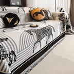 Luxurious Chenille Horse Design Sofa Cover Decor in Orange & Green topspet