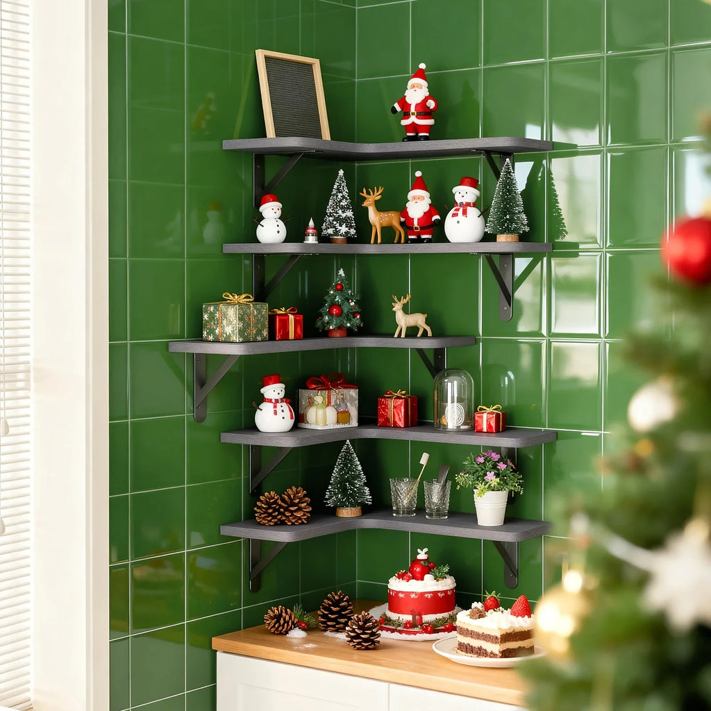 TOMNK 5pcs Corner Floating Shelves, Bookcases, Cabinets & Shelves, Rustic Wood Wall Mounted Corner Shelf for Bedroom, Bathroom, Kitchen, Home Decor, Laundry Room, Living Room, Gray, for Halloween And Christmas House Of Avana