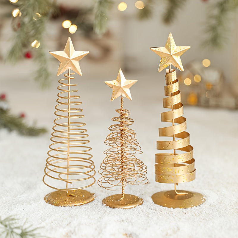 3pcs Scandinavian Vintage Golden Metal Christmas Trees - Mini Star Tabletop Decor, Nordic Luxe Holiday Decor for Home, Office & Party ArranSynthetic Gemstoneents, Christmas Decoration, Christmas Table Decor, Christmas Centerp House Of Avana