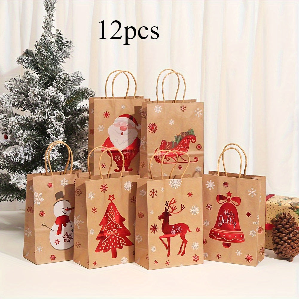 12 Pack Christmas Gift Bags with Santa, Reindeer, Snowman & Tree Designs - Paper Holiday Shopping Bags with Twine Handles for Parties, Gifts, Decorations, Gift Bags Christmas, Seasonal Decorations, Festive Party Favors, Festi House Of Avana