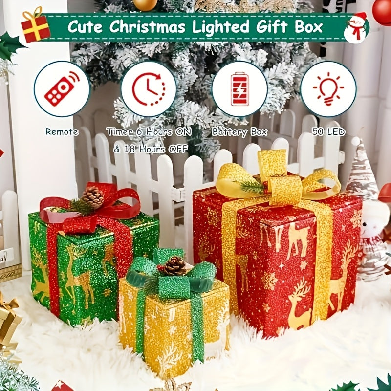 3pcs Set of Glowing Boxes, Warm Glowing Box Decorations, Boxes with Trees, Home Decor, Decorations, New Year Decorations House Of Avana