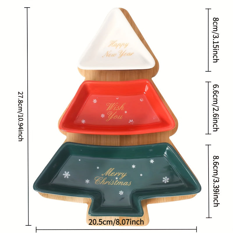 A Set of Detachable Ceramic Plates Shaped Like a Christmas Tree, Including Three Removable Dishes And a Base, Suitable for Holding Nuts, Snacks, Candies, Etc. Ideal for Christmas Parties, Everyday Use, Restaurants, Kitchens, House Of Avana