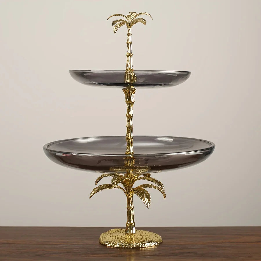 Decorative Tray - Golden Metal Two-Tier