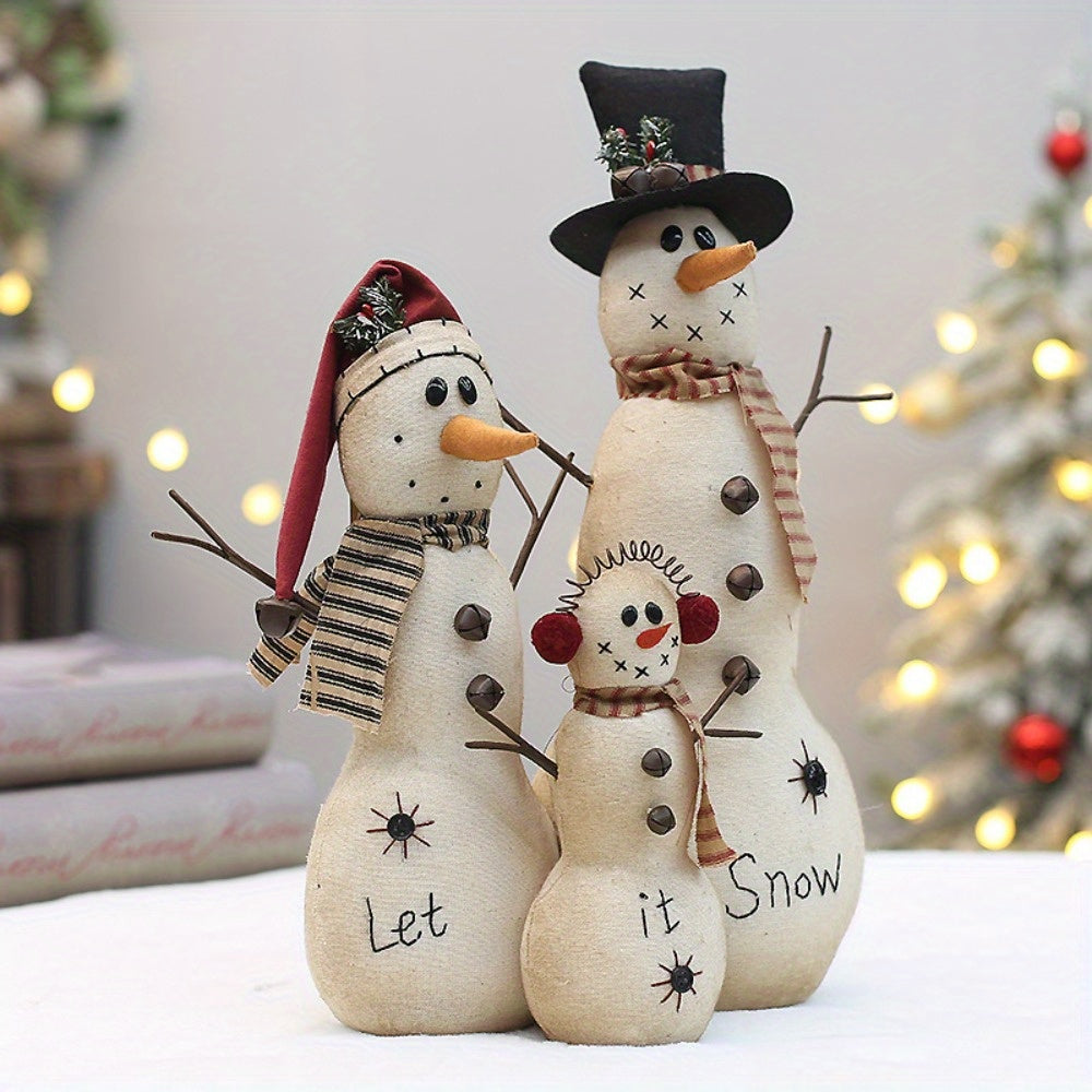 1pc 3-Snowman Family Set-Like Doll Christmas Decoration - Small Stacked Snowmen Figures with "Let It Snow" Label-Like Tags, Durable Non-Toxic Material for /Outdoor Tabletop, Window Sill & Holiday Party Gift (-Free Assembly House Of Avana