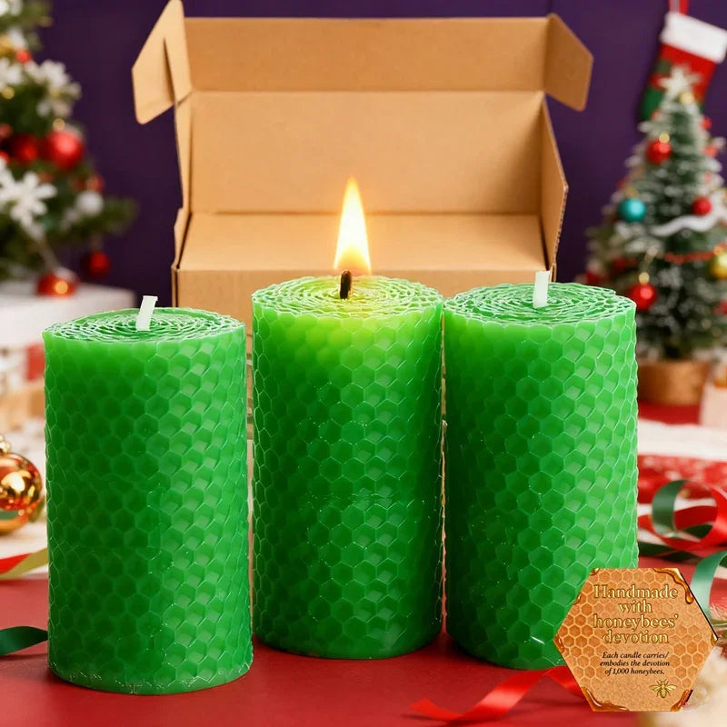 Beeswax Gifts - Beeswax Candles Set of Colorful Pillar Candles (size 10x5cm), Honey Scented, Smokeless... - House Of Avana