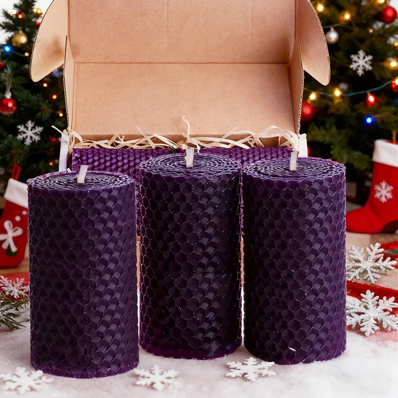 Beeswax Gifts - Beeswax Candles Set of Colorful Pillar Candles (size 10x5cm), Honey Scented, Smokeless... - House Of Avana