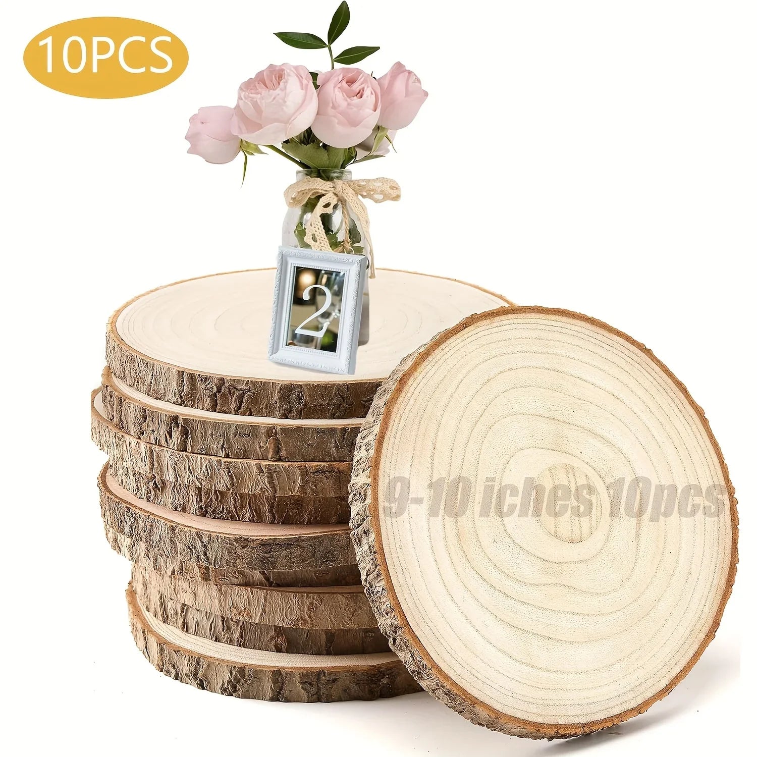 6/8/10 Pack 9-10 Inch Large Wood Slices for Centerpieces Natural Unfinished Wooden Chips for Wedding... - House Of Avana