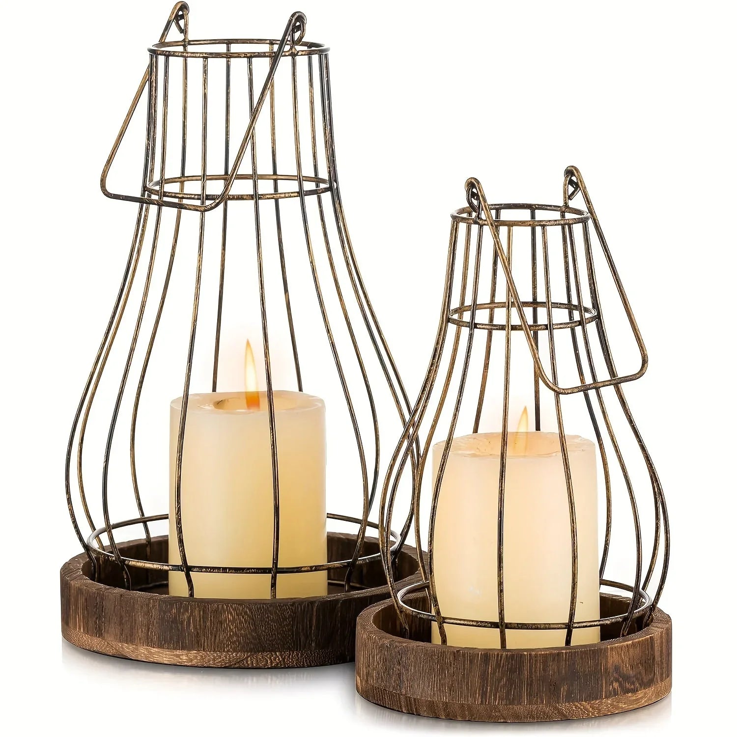 S/set Wooden Decorative Lanterns, Farmhouse Home Decor, Rustic Candle Holders Ornament, Decorative... - House Of Avana