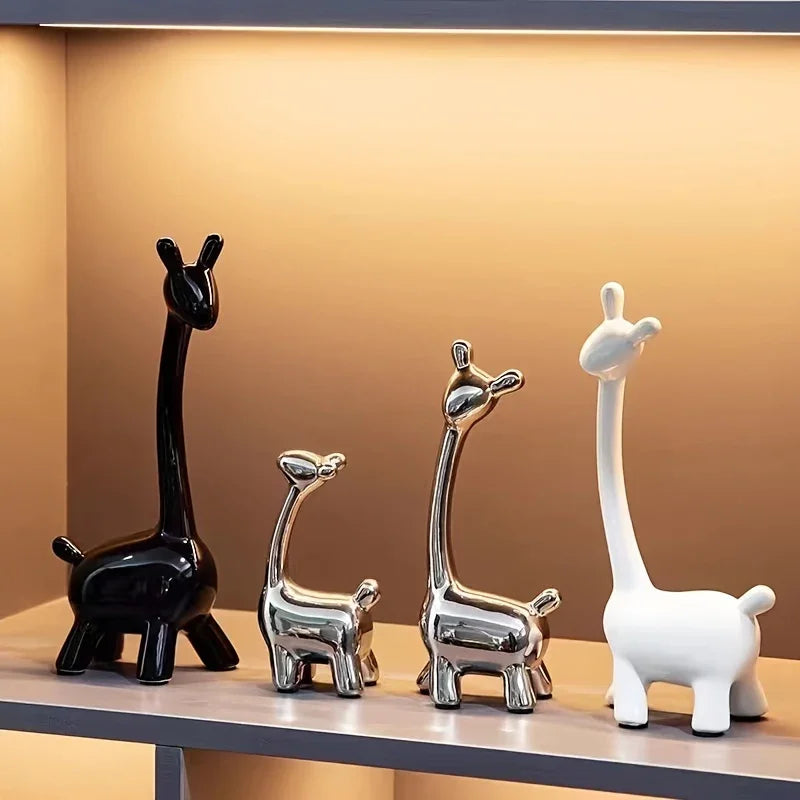 S/set, Ceramic Giraffe Figurines, Decorative Animal Sculptures, Contemporary Home Decor, Glossy Finish... - House Of Avana