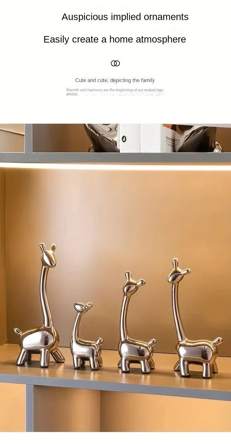 S/set, Ceramic Giraffe Figurines, Decorative Animal Sculptures, Contemporary Home Decor, Glossy Finish... - House Of Avana