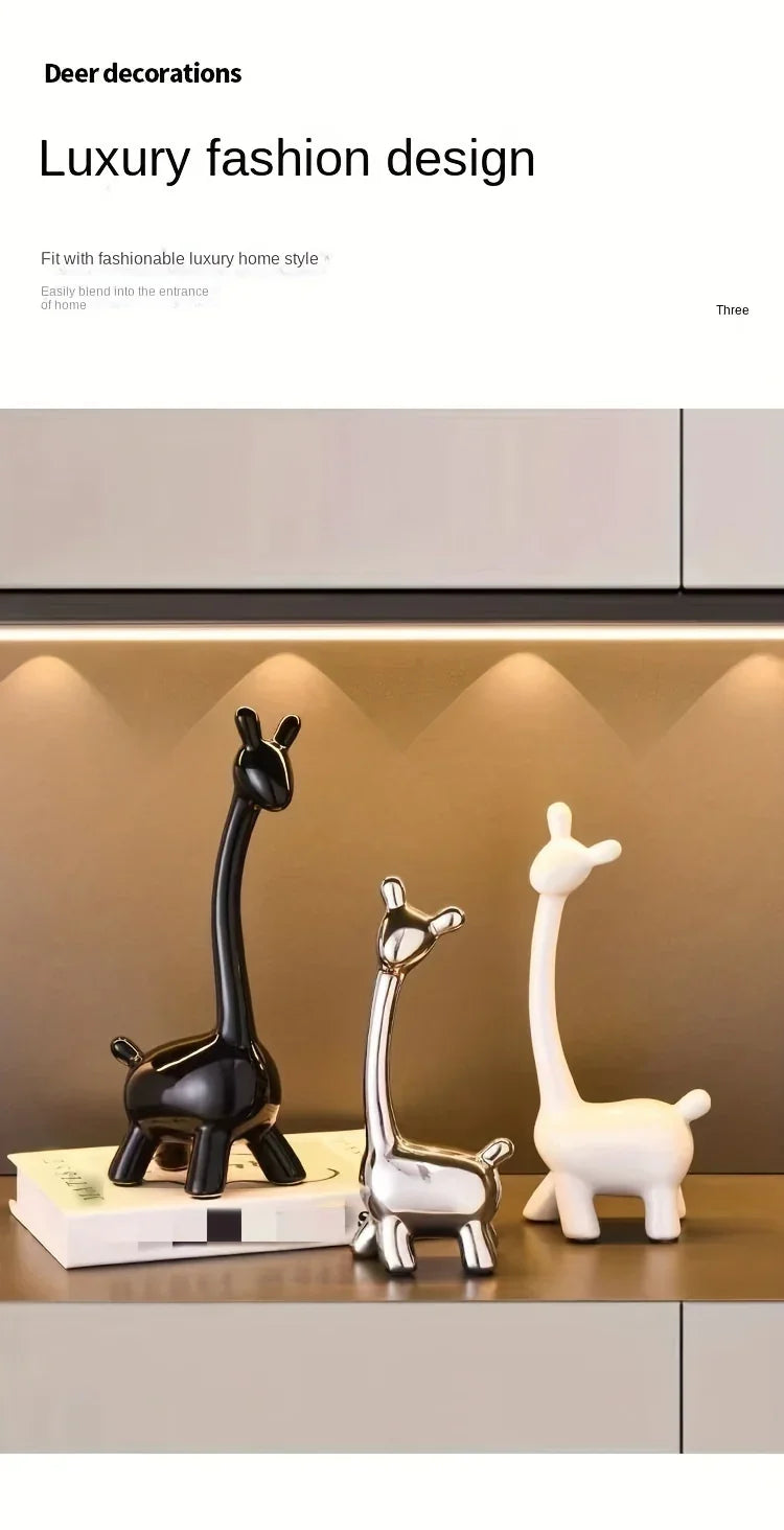 S/set, Ceramic Giraffe Figurines, Decorative Animal Sculptures, Contemporary Home Decor, Glossy Finish... - House Of Avana