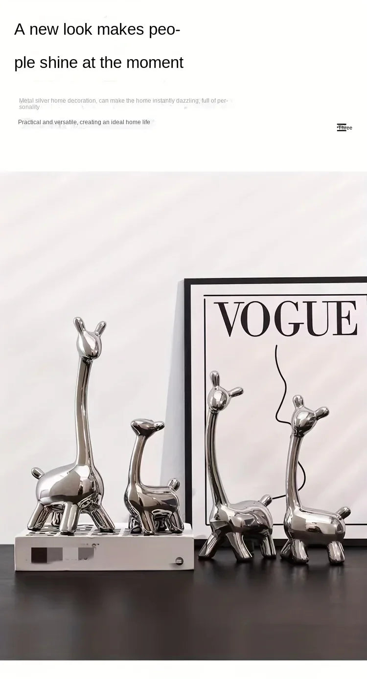 S/set, Ceramic Giraffe Figurines, Decorative Animal Sculptures, Contemporary Home Decor, Glossy Finish... - House Of Avana