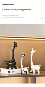 S/set, Ceramic Giraffe Figurines, Decorative Animal Sculptures, Contemporary Home Decor, Glossy Finish... - House Of Avana