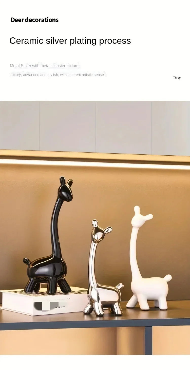 S/set, Ceramic Giraffe Figurines, Decorative Animal Sculptures, Contemporary Home Decor, Glossy Finish... - House Of Avana