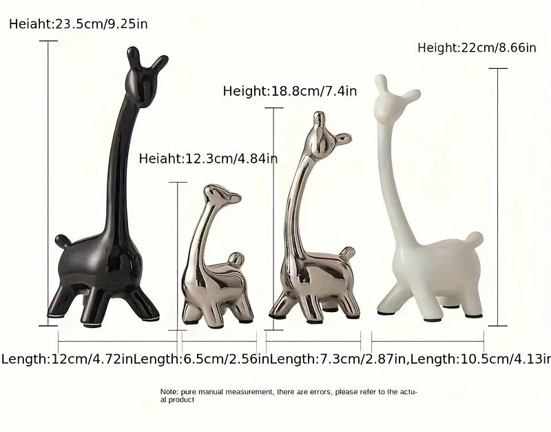 S/set, Ceramic Giraffe Figurines, Decorative Animal Sculptures, Contemporary Home Decor, Glossy Finish... - House Of Avana