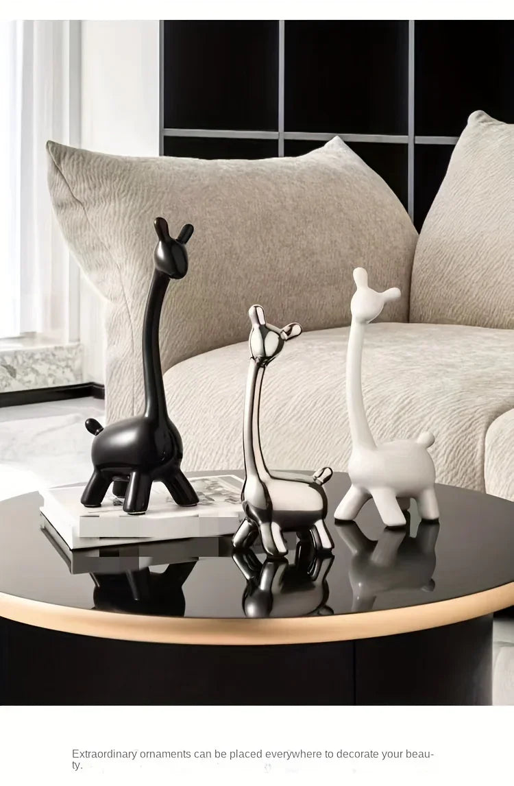 S/set, Ceramic Giraffe Figurines, Decorative Animal Sculptures, Contemporary Home Decor, Glossy Finish... - House Of Avana