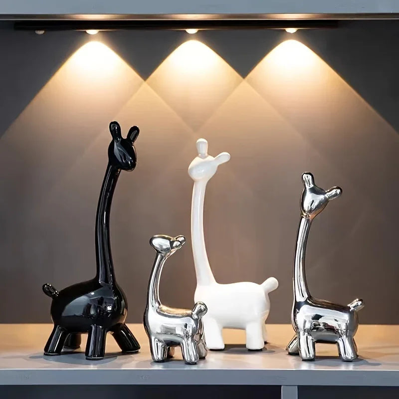 S/set, Ceramic Giraffe Figurines, Decorative Animal Sculptures, Contemporary Home Decor, Glossy Finish... - House Of Avana