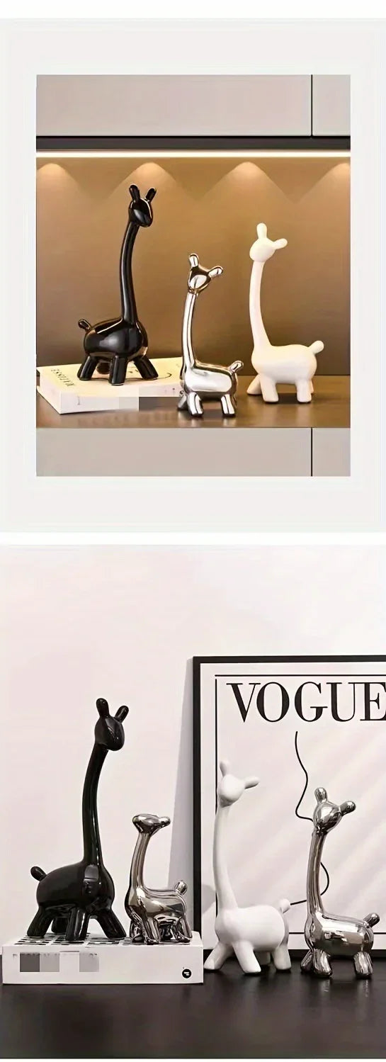 S/set, Ceramic Giraffe Figurines, Decorative Animal Sculptures, Contemporary Home Decor, Glossy Finish... - House Of Avana