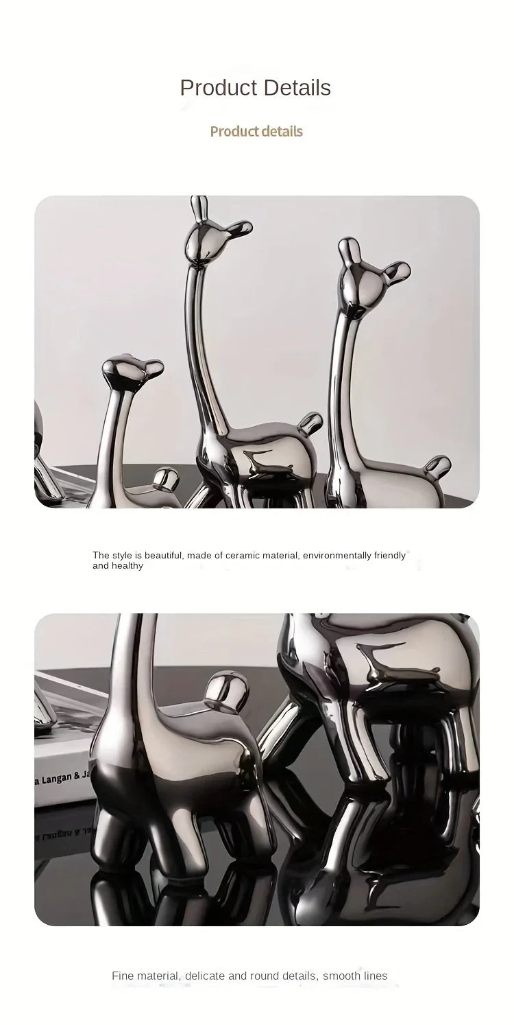 S/set, Ceramic Giraffe Figurines, Decorative Animal Sculptures, Contemporary Home Decor, Glossy Finish... - House Of Avana