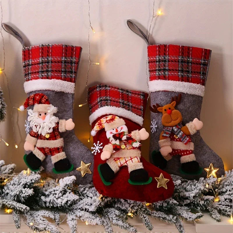 Boho Cotton Christmas Stockings Set of 4, Festive Xmas Hanging Sock Decorations Featuring Santa,... - House Of Avana