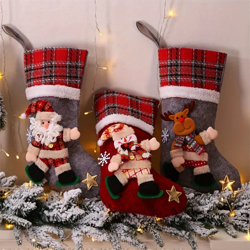Boho Cotton Christmas Stockings Set of 4, Festive Xmas Hanging Sock Decorations Featuring Santa,... - House Of Avana