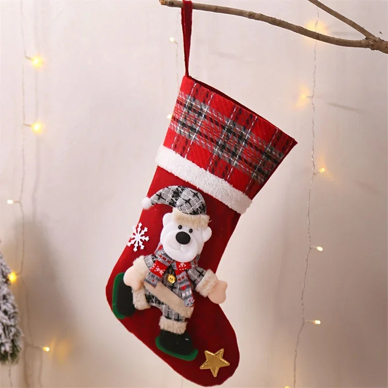 Boho Cotton Christmas Stockings Set of 4, Festive Xmas Hanging Sock Decorations Featuring Santa,... - House Of Avana