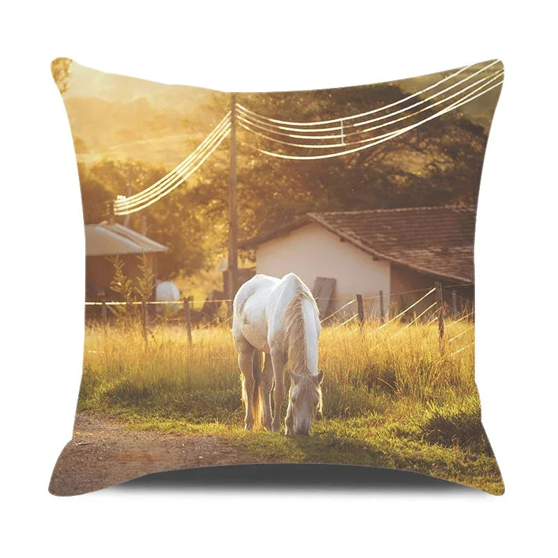 Home Decor Bedroom Pillowcase Horse Print Farmhouse Animal Cushion Cover Pillow, alternate view - House Of Avana