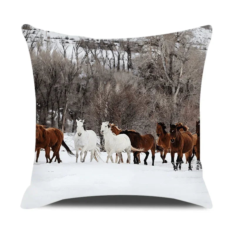 Home Decor Bedroom Pillowcase Horse Print Farmhouse Animal Cushion Cover Pillow, angled view - House Of Avana