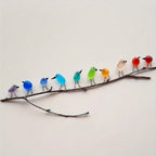 Sea Glass Rainbow Birds Art Handmade Branch Decor, front view - House Of Avana