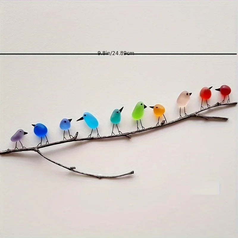 Sea Glass Rainbow Birds Art Handmade Branch Decor, side view - House Of Avana