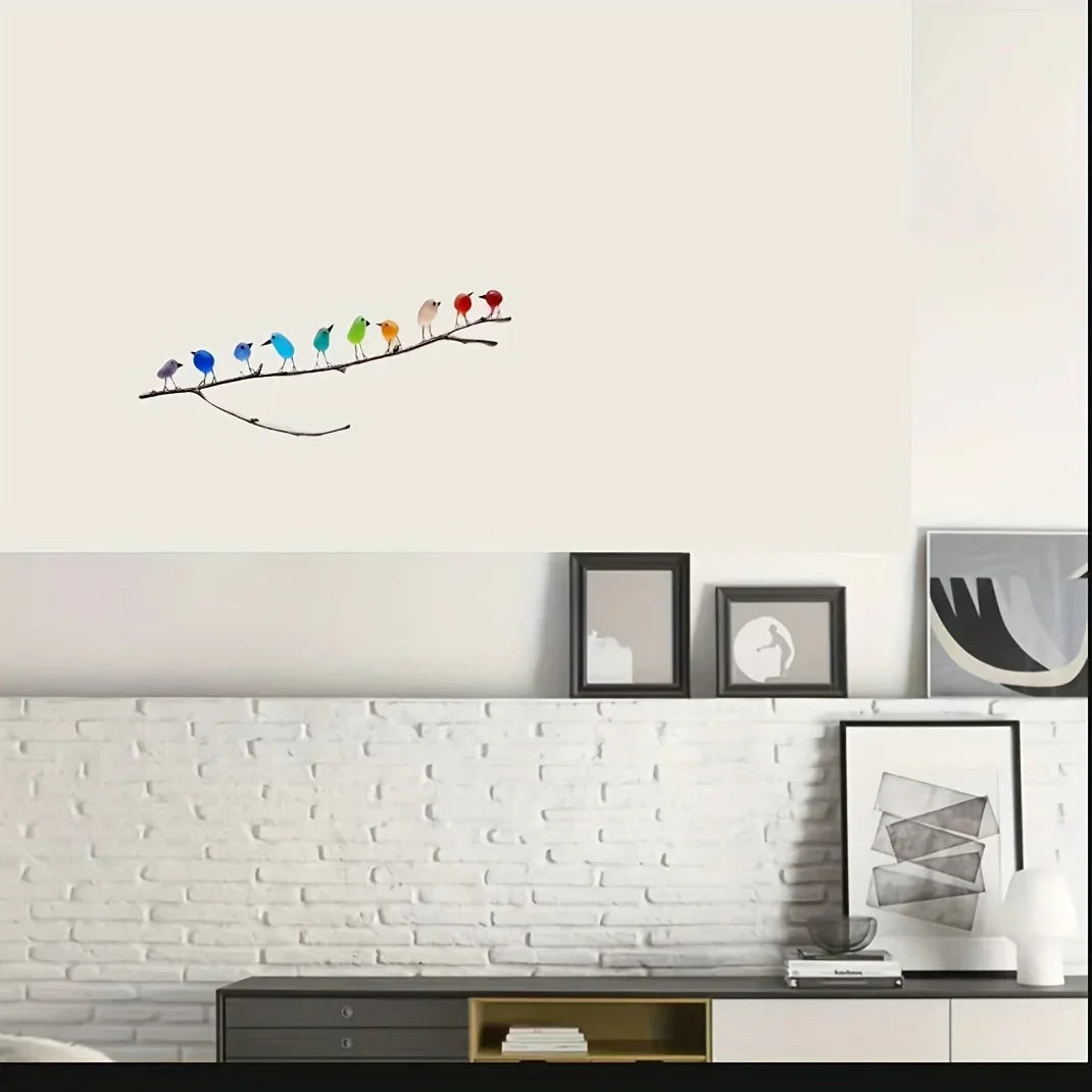 Sea Glass Rainbow Birds Art Handmade Branch Decor, top view - House Of Avana