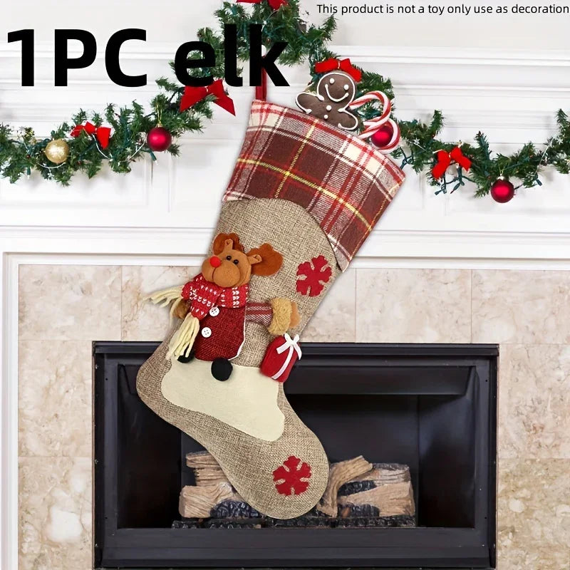 /s Classic Christmas Stocking Set, Polyester Hanging Holiday Decor with Santa, Snowman, Reindeer,... - House Of Avana