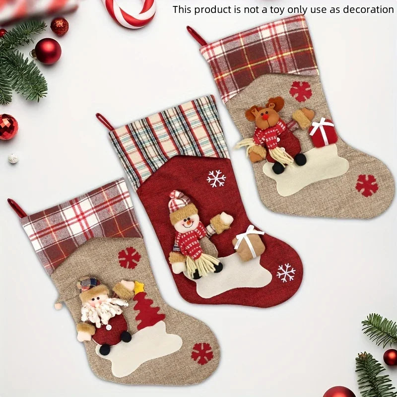 /s Classic Christmas Stocking Set, Polyester Hanging Holiday Decor with Santa, Snowman, Reindeer,... - House Of Avana
