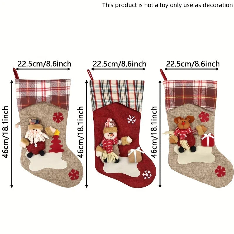 /s Classic Christmas Stocking Set, Polyester Hanging Holiday Decor with Santa, Snowman, Reindeer,... - House Of Avana