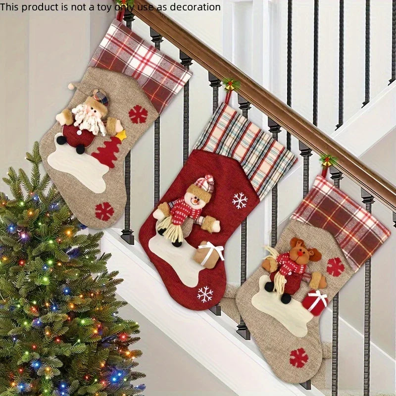 /s Classic Christmas Stocking Set, Polyester Hanging Holiday Decor with Santa, Snowman, Reindeer,... - House Of Avana